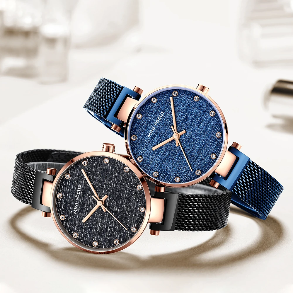 

MINI FOCUS Fashion Business Watches Women 2020 New Luxury Blue Mesh Bracelet Strap Quartz Watch Lady Top Brand Wristwatch MF0328
