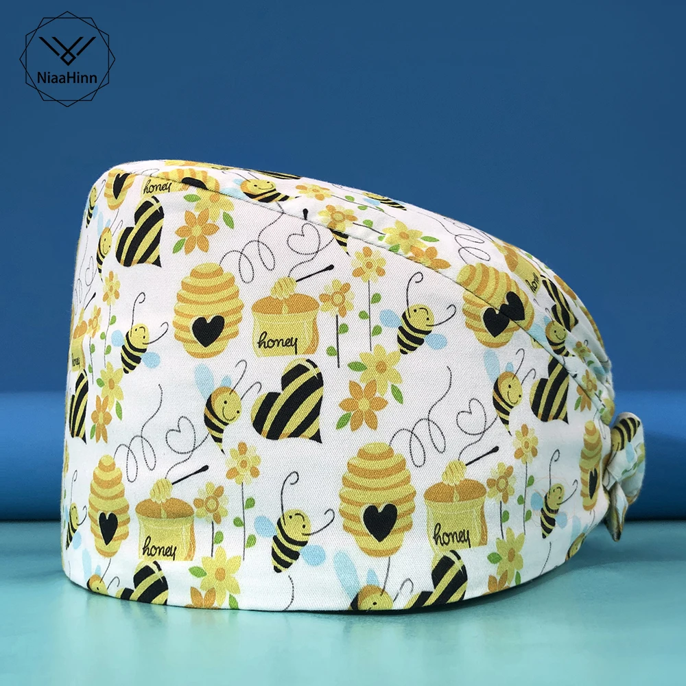 

Wholesale printing pet scrub work cap Elastic nursing cap sweat-absorbent beauty cap beauty salon Baotou scrub Unisex Cotton hat