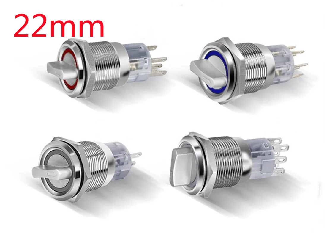 

22mm Self-return Momentary Self-locking Fixation Waterproof DPDT Illuminated Metal Selector Rotary Switch 2/3 Position with LED