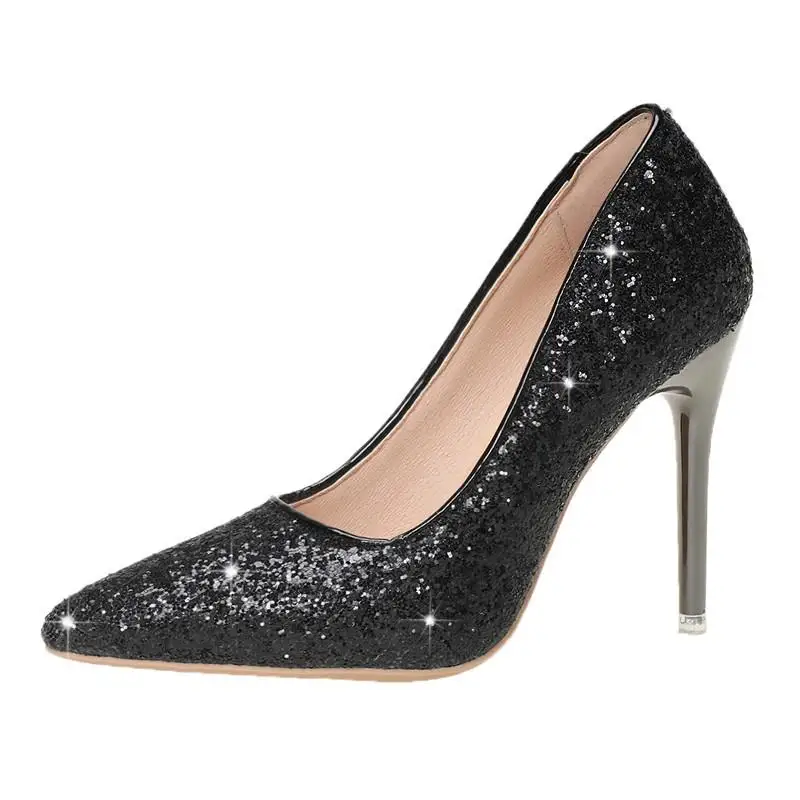 

Spring and Summer New Work Shoes Korea Wild Shallow Mouth Point Glitter Shoes Silver Banquet Party Super High Heel