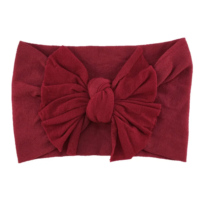 wine red Новая брендовая нейлоновая повязка на голову с бантом для маленьких девочек, повязка для волос с бантиком, аксессуары, однотонный головной убор ободок, реквизит для фотосессии, подарки - Цвет: wine red