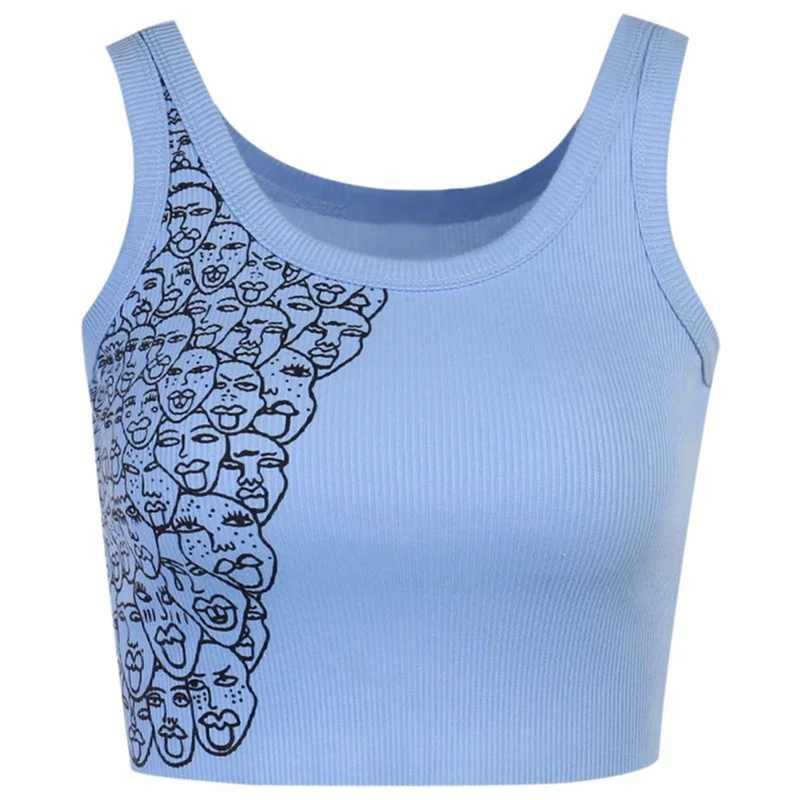 

2021 Summer Ribbed Tank Tops Sexy Crop Vest Fashion Harajuku Korean Female Knitted White Blue Summer Y2K Tops Women Slim Fit