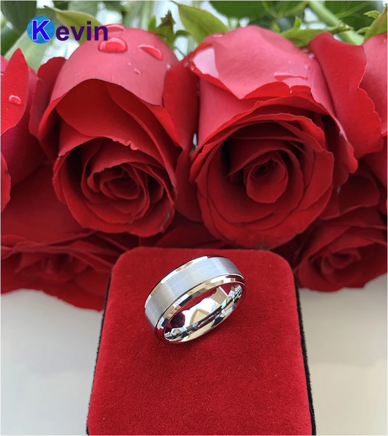 Вольфрамовый Свадебный ремешок для мужчин женщин со скошенными краями матовая
