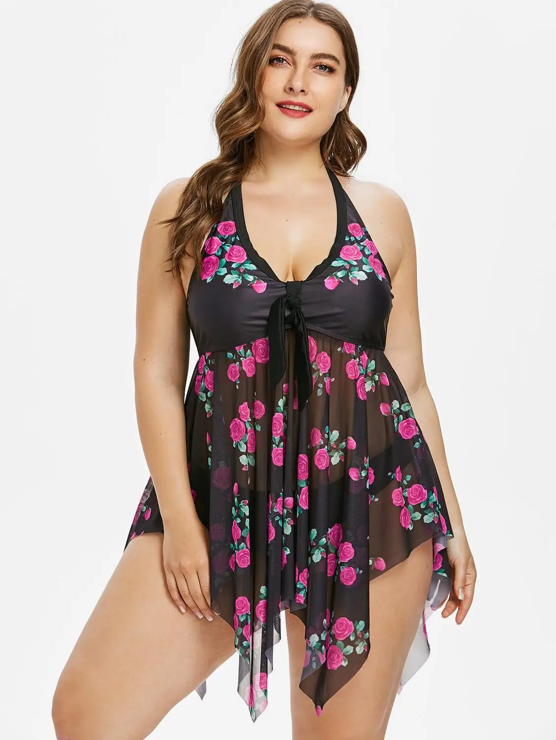 Танкини цветочный принт Купальник 2020 бразильский Монокини Сетчатое платье