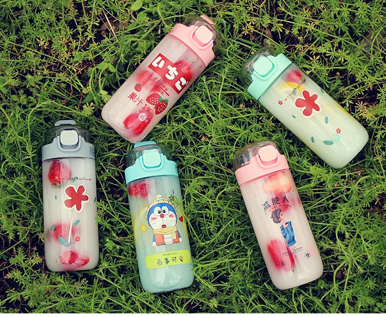 500ml Transparent Plastic Water Bottles BPA Free Creative Frosted Bottle With Portable Rope Travel Tea Cup Motion | Дом и сад