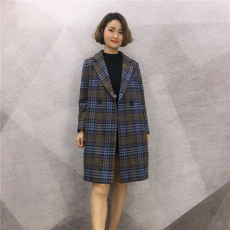 Женское Свободное пальто в клетку шерстяное модное дикое теплая ветровка