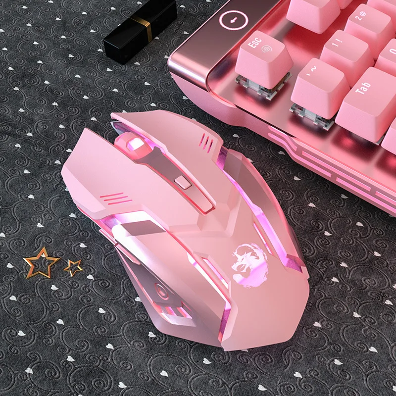 

Bluetooth Wireless Mouse Girl Cute Pink Mute Game Rechargeable Mouse Desktop Laptop Mechanical Game 2400DPI Backlit Mouse
