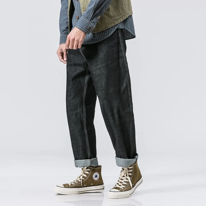 Fashion Baggy Black Jeans Men's Cargo Pants Straight Loose Trousers Japanese Style Streetwear Harem Clothing