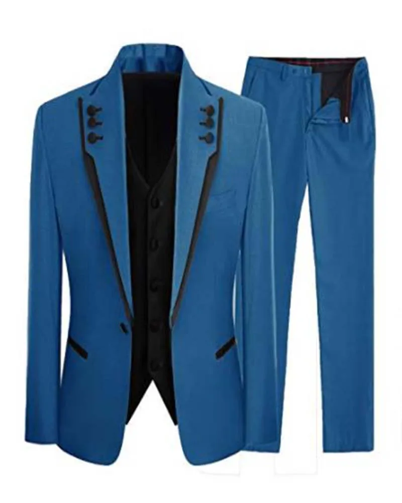 

Мужские костюмы светло-голубого цвета, блейзер и брюки на заказ, свадебное пальто, праздничная одежда для жениха, 3 предмета, жакет + черный ж...