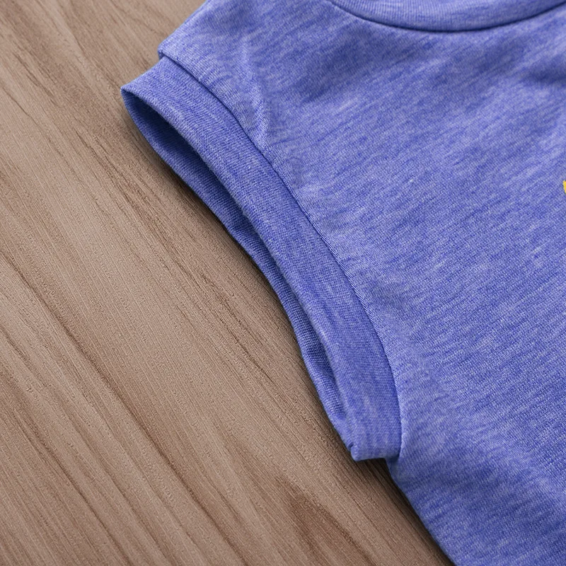 Летние топы для мальчиков футболка без рукавов повседневная синяя с надписью Sun