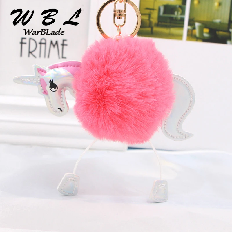 Брелок WarBLade единорог милый помпон искусственные помпоны шарик из кроличьего