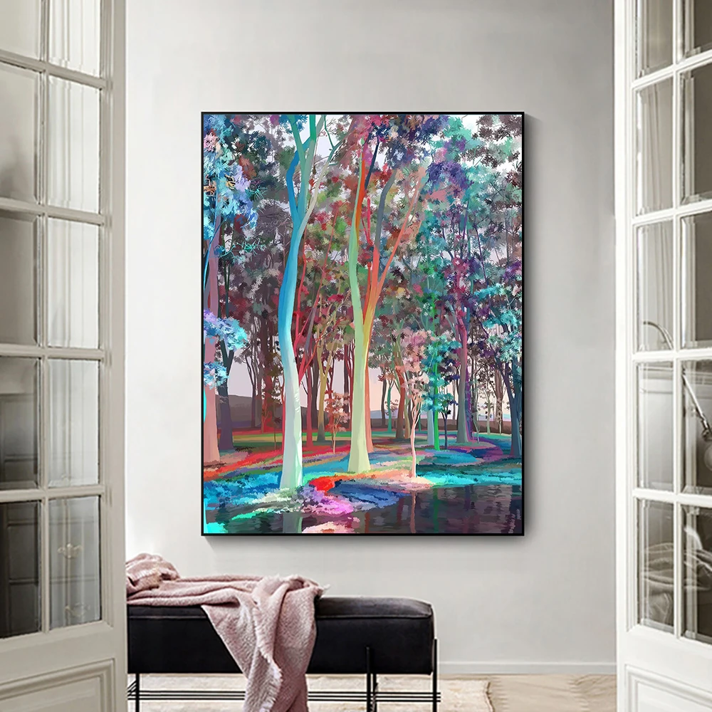 

Abstract Watercolor Forest Trees Art Painting on Canvas Posters and Prints Modern Nordic Wall Picture for Living Room Home Decor
