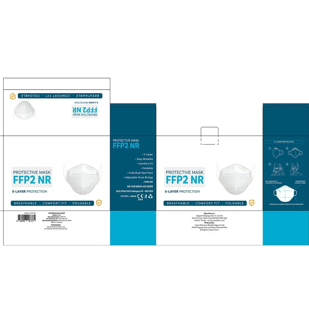 

IN STOCK!!200pcs FFP2 Mask Safety Protection Five Layer Filtration Anti Haze Hanging Ear Type Disposable Dust-proof Safe Mask