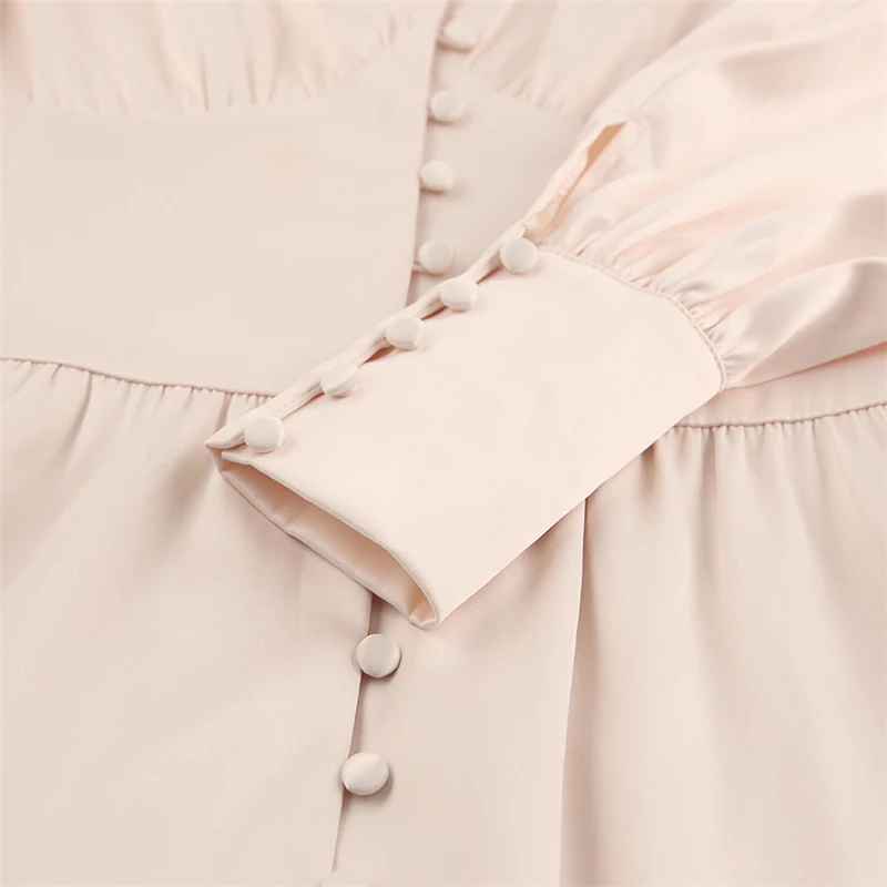 

2020 Women's Sexy Dress Single Breasted High Waist Satin Elegant Party Long Dress V Neck Lantern Sleeve Midi Dresses Autumn