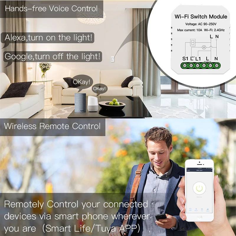 Умный выключатель света мини с Wi Fi однополюсный/3 канальный голосовым