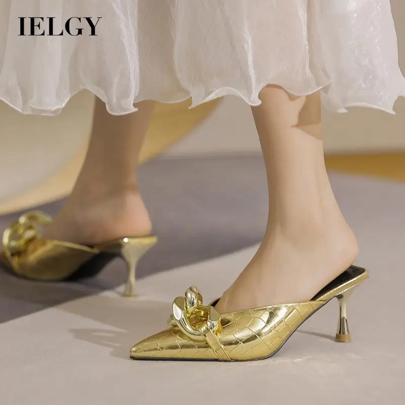 

IELGY high heels silver chain pointed toe cap