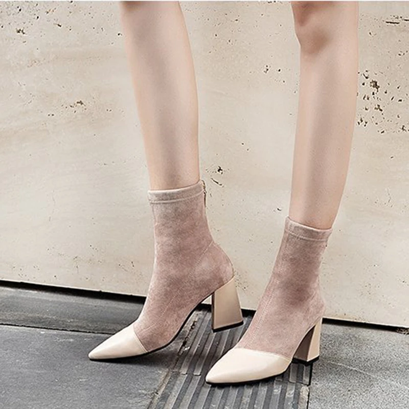 Носки украшенные в стиле пэчворк женские замшевые сапоги с острым носком на