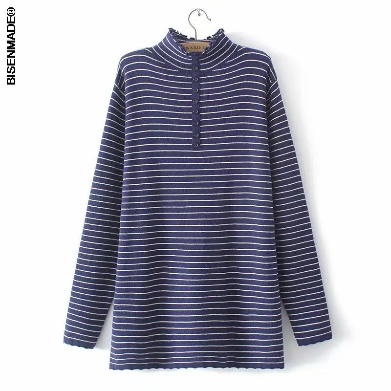 

2021 Autumn Winter Sweater Women Clothes Plus Size&Curve Jumper Casual Half High Collar Stripe Covering Yarn Female Pullovers