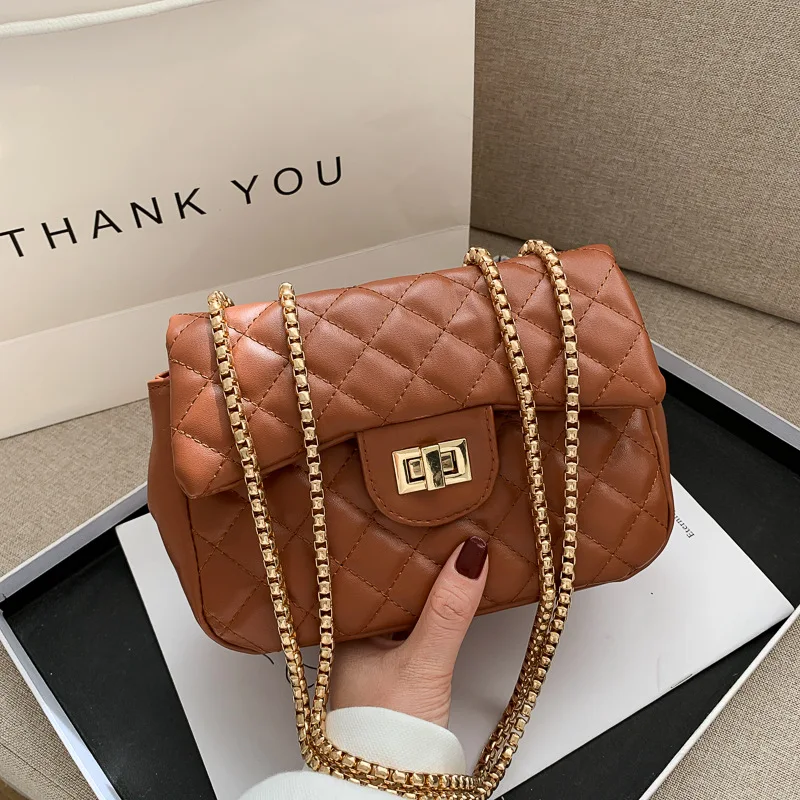 

Lattice Pattern PU Leather Shoulder Bag for Women 2021 Simple Luxury Solid Color Crossbody Bag Design Fashion Handbag and Purses