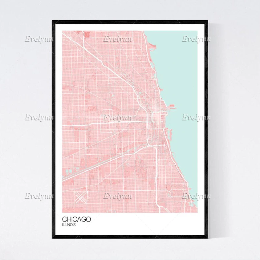 Карта Чикаго Иллинойс скандинавский Ретро минимализм живопись плакаты и принты