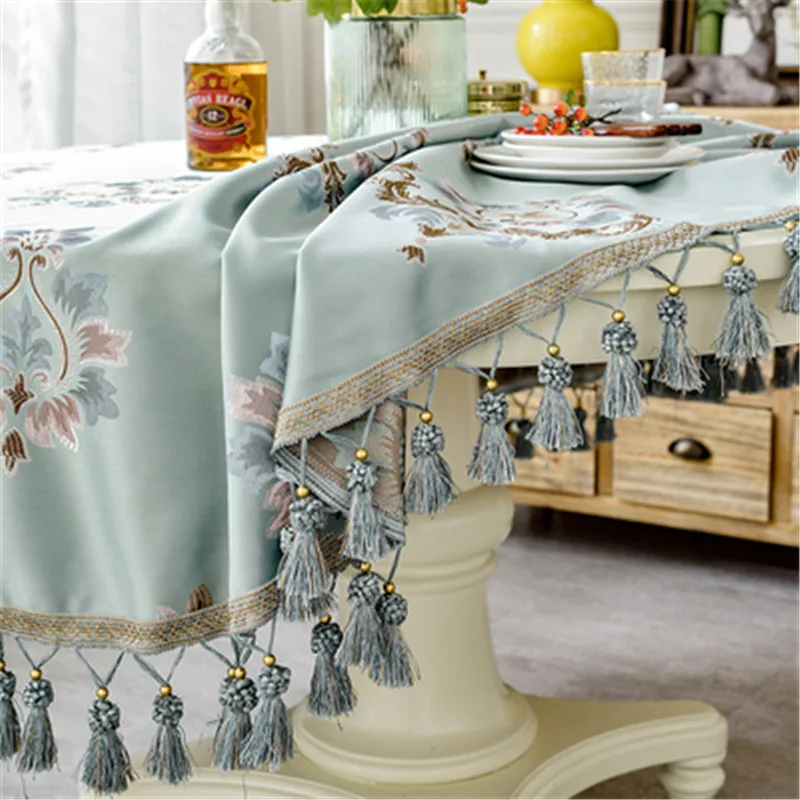 

European style Luxury jacquard Tablecloth With Tassel for Wedding Birthday Party Round Table Cover Desk Cloth for home decor