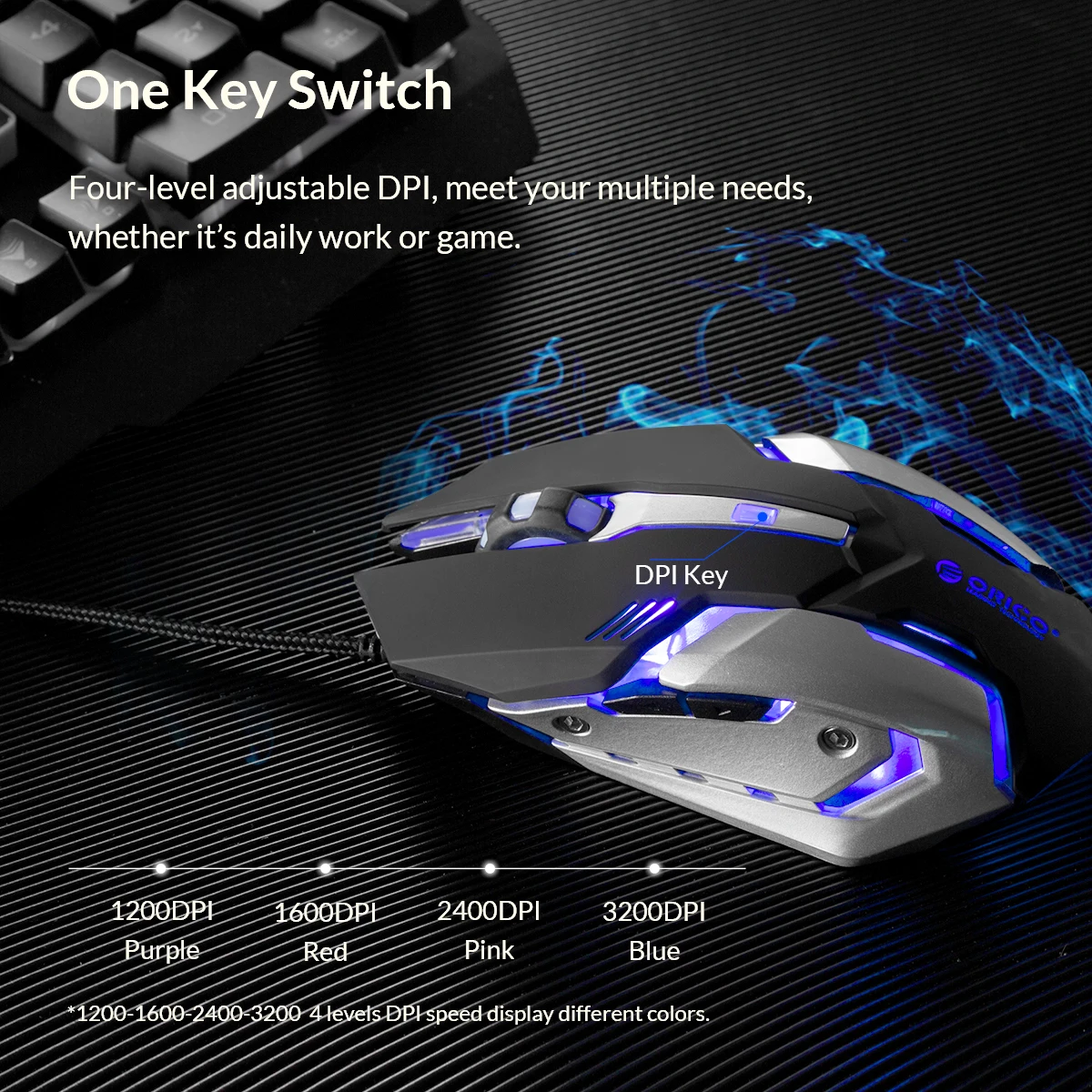 ORICO, Профессиональная USB игровая мышь, регулируемая, 3200 dpi, проводная, оптическая, светодиодный, освещение, мышь для геймера, для ПК, компьютера, ноутбука, мыши
