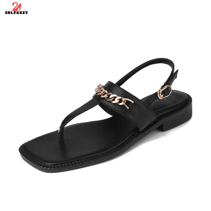 

SKLFGXZY Summer Roman Style Women Genuine Leather Sandals Cowhide Women Shoes Open-toed Slippers