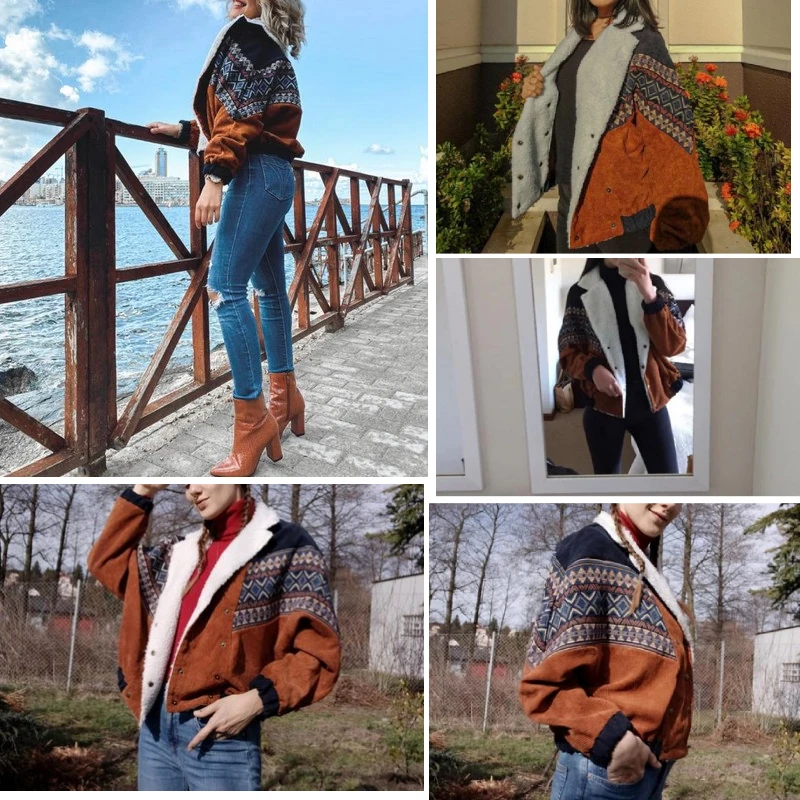 Куртка женская Вельветовая в винтажном стиле с принтом|Женские куртки| |