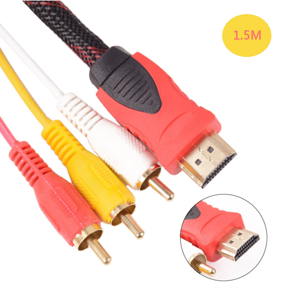 1.5M Conversion Converter HDMI-compatible to RCA Cable Male to 3 RCA AV Male AV Composite Male M/M Connector Adapter Cable Cord