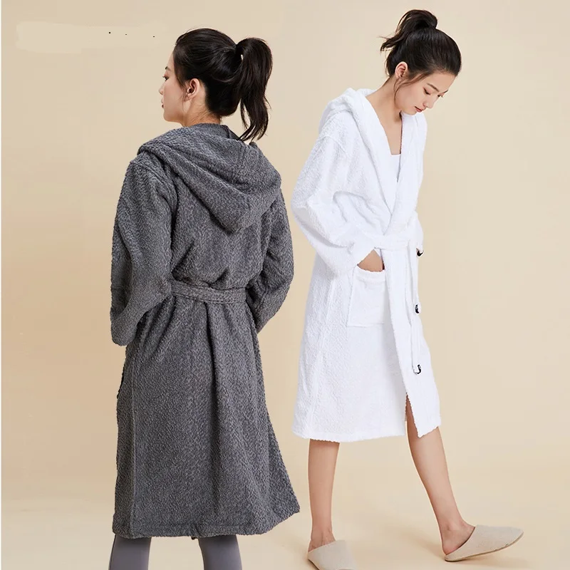 Autumn Winter Couple Cotton Warm Fashion Hooded Bathrobe Men's Women's Homewear Pajamas Casual Pocket Nightgown Pyjamas Clothing