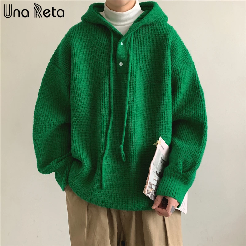 

Свитер в стиле хип-хоп Una Reta, Мужская Уличная одежда, однотонные, стиль Харадзюку пуловер с капюшоном, зимние топы большого размера, свитер па...