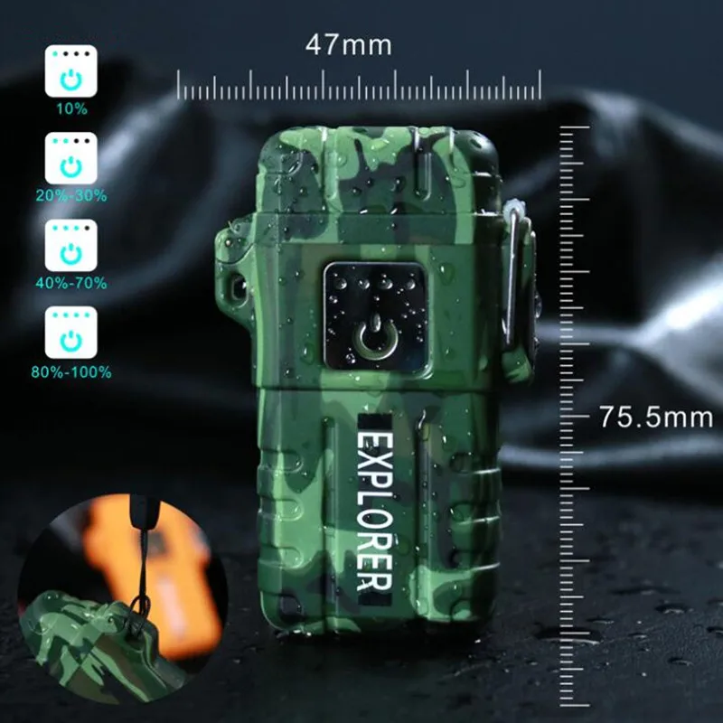 USB зарядка плазменная Зажигалка Ветрозащитная Водонепроницаемая Зажигалка для активный отдых, Спорт двойная дуговая Зажигалка для курения