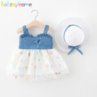 babzapleume summer baby girls dresses denim mesh pacthwork sleeveless cute princess lace pink dresssunhat newborn clothes 001