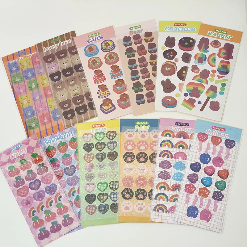 

Kawaii Bear Rainbow Cherry Laser Stickers Scrapbooking Decorative Hand Account DIY Diary Album Stick Label School Stationery