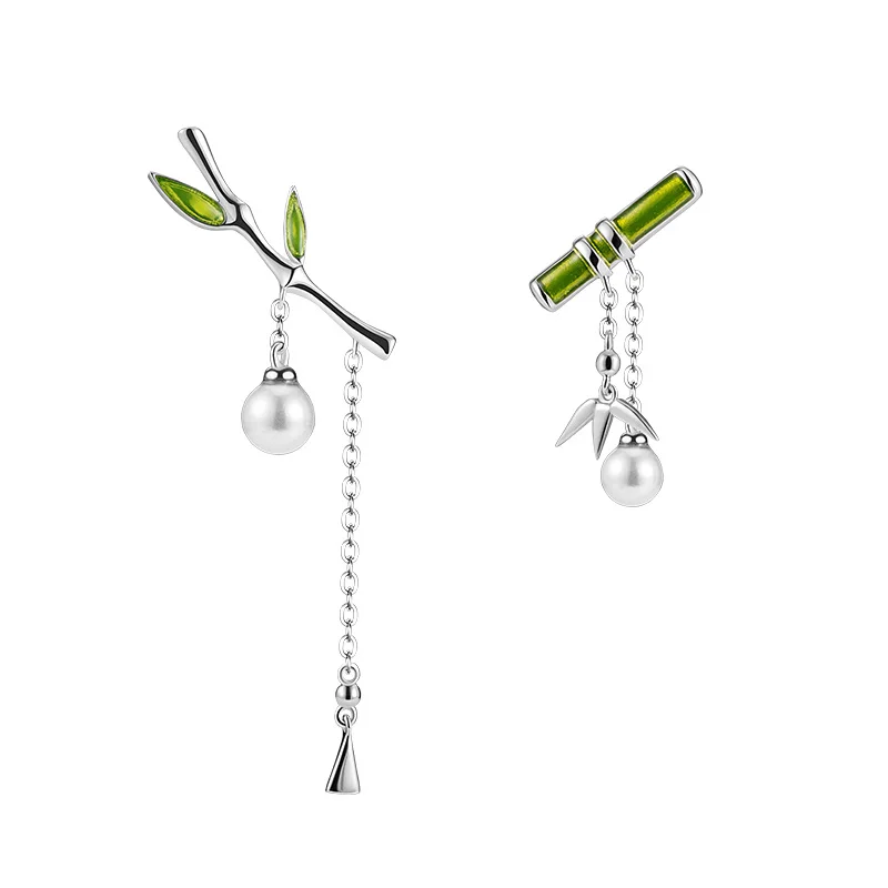 

Retro Leaf Pearl Earring Women Temperament Delicate Silver Plated Pendent Earrings 2020 Chinese Style Jewelry