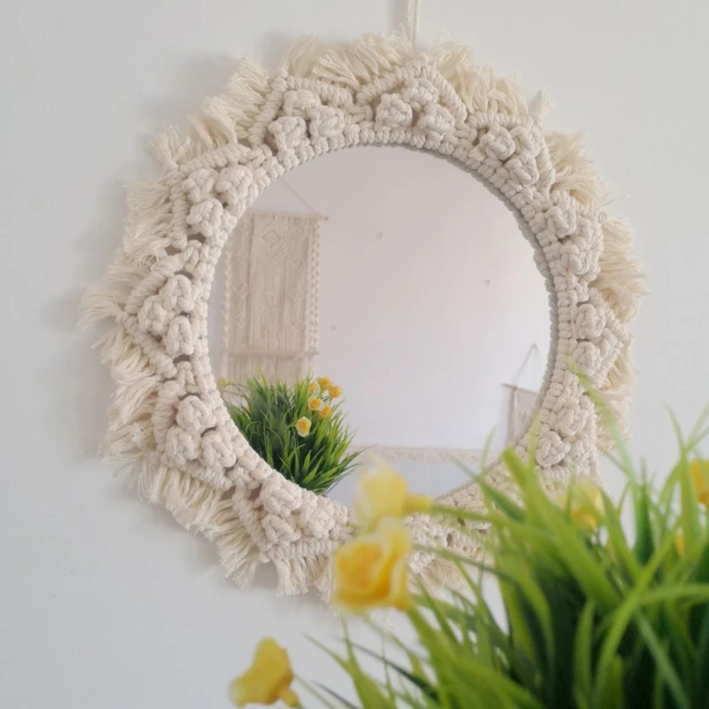 

35cm Macrame Mirror Handmade Tapestry Makeup Mirror Bohemia Decoration Bedroom Decorative Wall Mirrors Home Decor