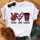 Модная футболка, женские топы, футболка, леопардовая футболка, уличная одежда Love Coffee, Повседневная футболка с круглым вырезом, летние женские футболки