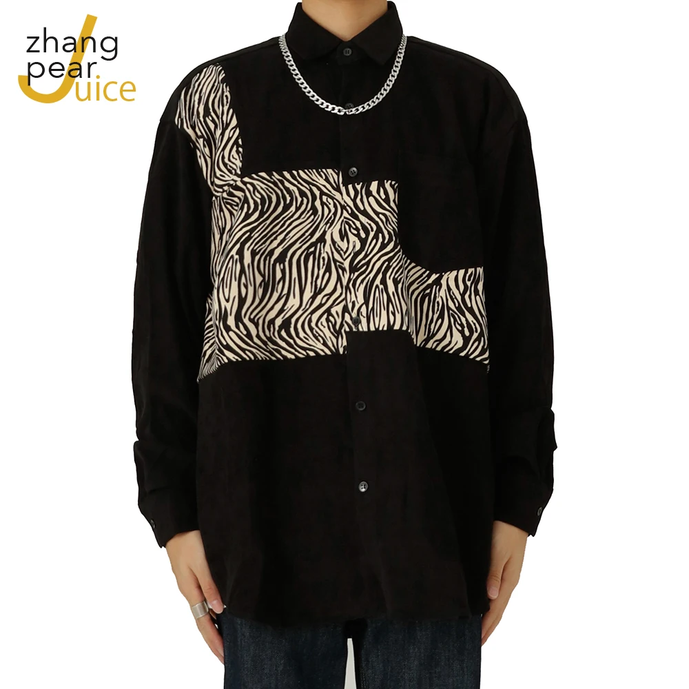 

Рубашка мужская с длинным рукавом, Удобная Повседневная блузка свободного покроя, в стиле Харадзюку, в стиле пэчворк, черный цвет