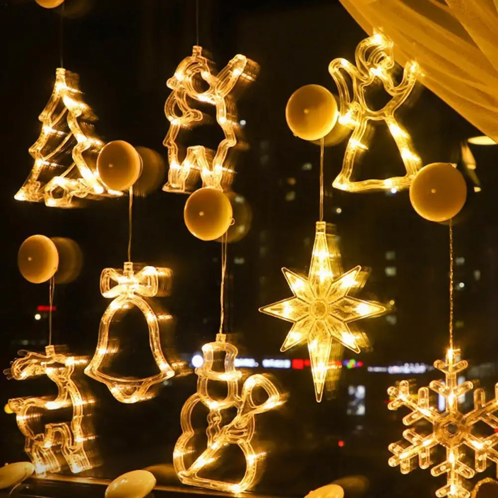 

Christmas Sucker Lamp LED Lights Bell Snowman Star Holiday Window Decoration Battery Powered Hanging Lamp for Home Decor