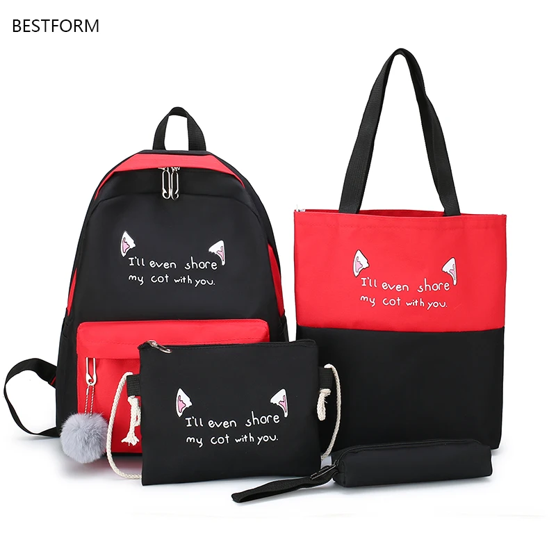 

Холщовая Фотосумка для девочек-подростков, женский рюкзак на ремне, чехол-карандаш и кошелек, дорожная сумка-тоут, 4 шт.