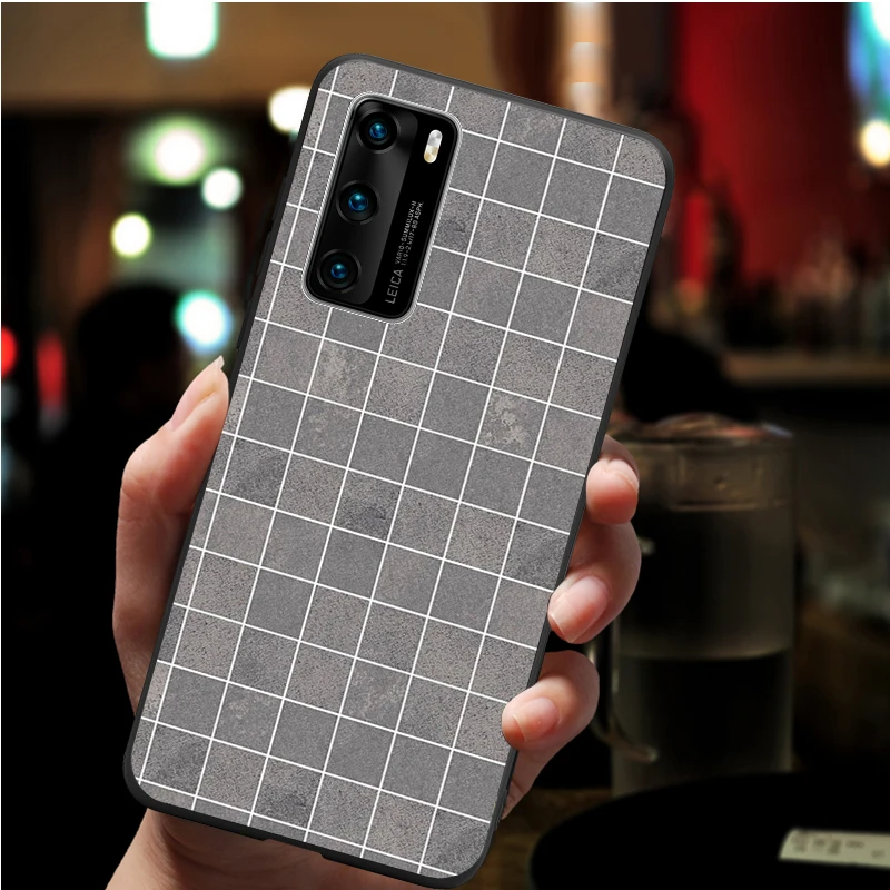 black white yellow grid soft Phone Case for huawei P40 P30 P20 P10 Pro lite P9 Lite nova 4E 6SE Psmart 2019 Y6 9 Prime | Мобильные