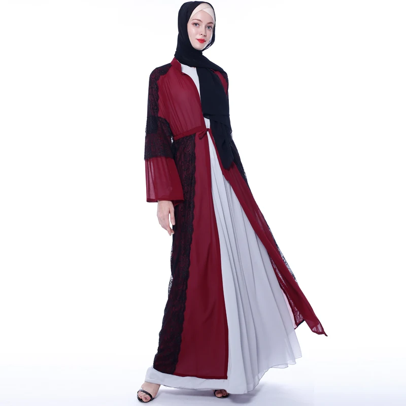 Шифоновое кружевное открытое кимоно абайя Дубайский Мусульманский платье