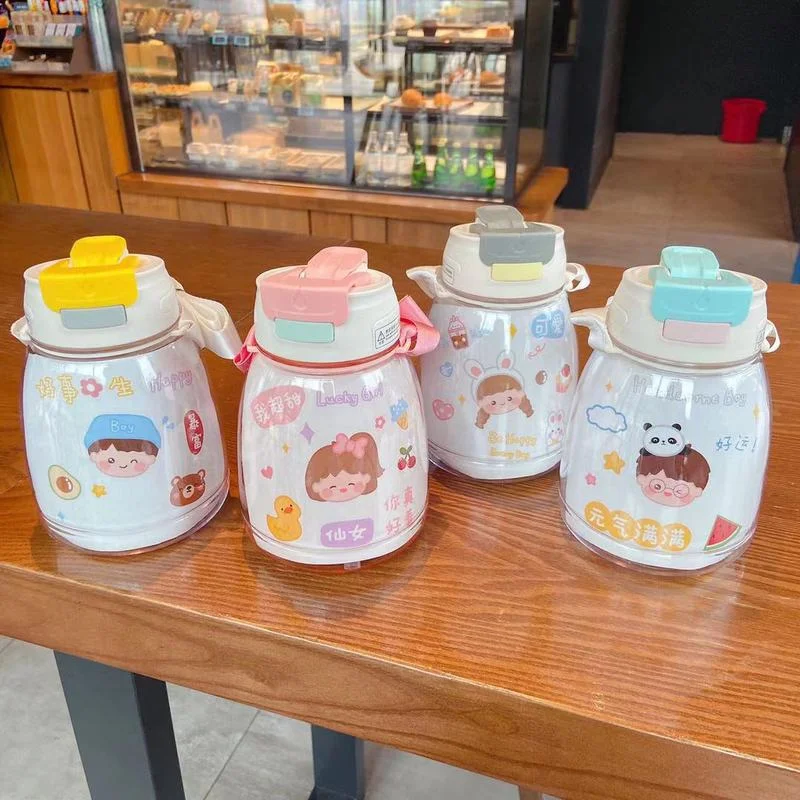 

1300ml DIY Big Belly Straw Cup Double Drinking Mouth Large-capacity Plastic Water Cup Straw Water Bottle Comes with Stickers