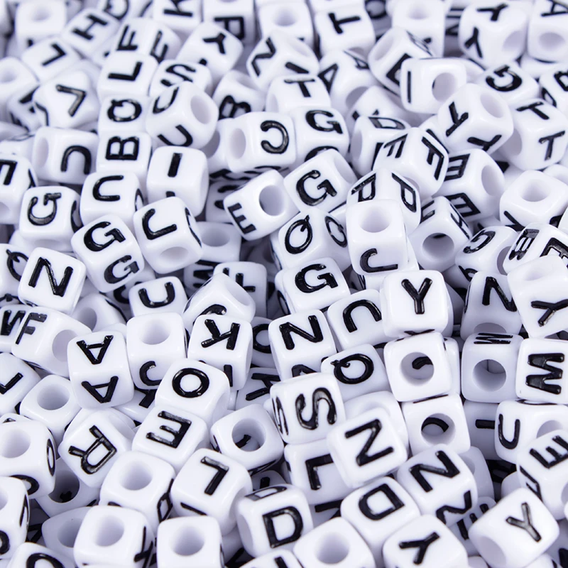 

Choose Letters Acrylic Beads White Square Cube Alphabet Loose Spacer Beads For Jewelry Making Handmade DIY Bracelet Necklace