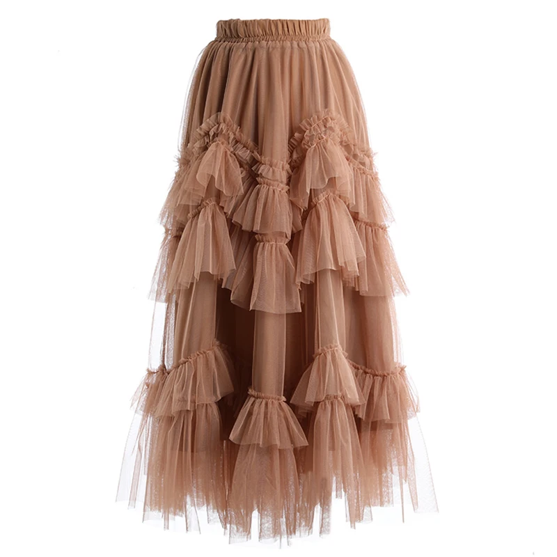 

Mesh Spliced Wave Type Pleated Purple High Waist Half-body Skirt Women Fashion Tide New Spring Autumn 2021