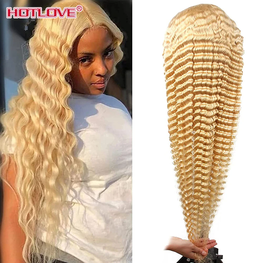 613 Blonde 13x4 Lace Front Wig Brazilian Deep Wave Lace Frontal Human Hair Wigs 150 Density Remy Transparent Lace Front Wig