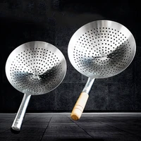 large big thick stainless steel mesh strainer colander wok wooden handle cookware oil flour sifter colander kitchen cooking wok