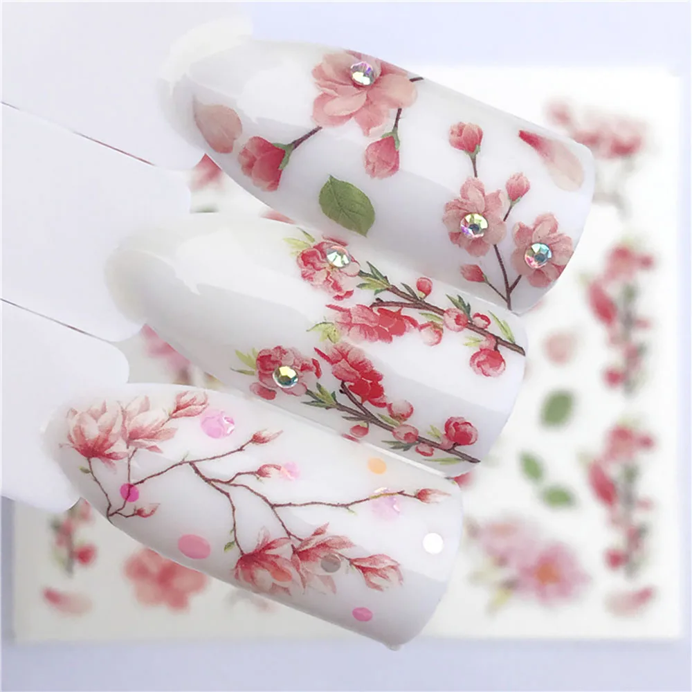 Water Decals Flowers Colourful Nail Stickers Cherry Blossoms Water Decals Nail Sticker Flamingo Animal Rose Butterfly Watermark images - 6
