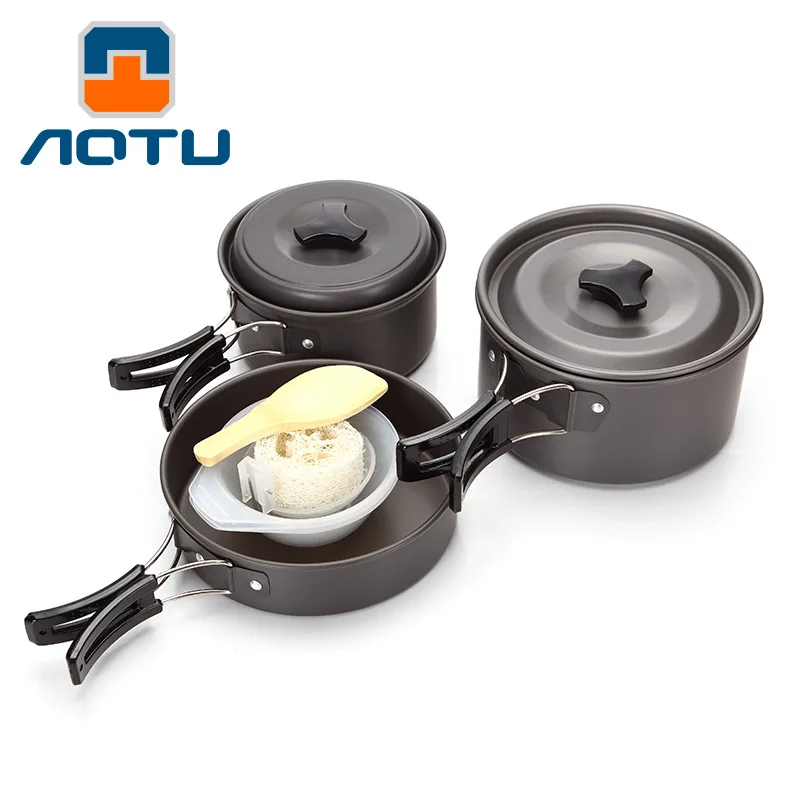 

2-3 Person Outdoor Tableware Set Portable Hiking Camping Cooking Pot Aluminum Alloy Picnic Tableware Folding Cooking Set