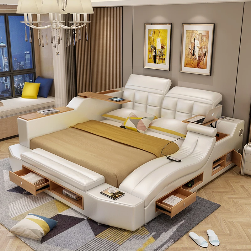 Недорогая многофункциональная музыкальная кровать кожаные кровати queen king с